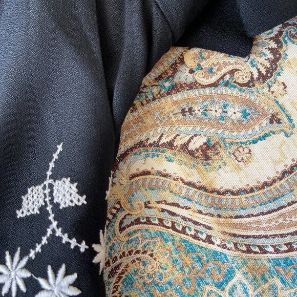 Periwinkle Black Midi Dress White Embroidery Empire Waist Vintage Size 12 - Picture 7 of 9